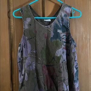 habitat artist pure linen bohemian floral sleeveless tunic pullover blouse top